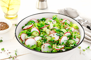 Radish and cucumber salad with lettuce and fresh green onion