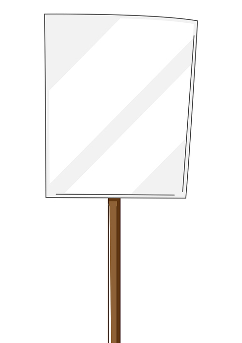 Illustration of banner. Blank demonstration poster. Picket sign or protest placard with wooden stick.