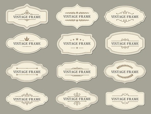 vintage retro borders and s, vector labels and ornate banners. vintage frames and certificate ornament with floral filigree for menu or wedding greeting cards with royal crown and stars