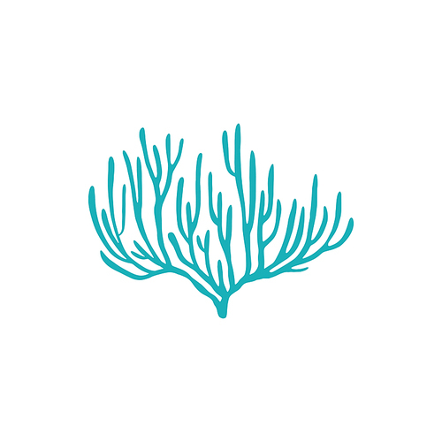 Tropical seabed plant isolated soft coral reefs marine life object. Vector soft-tip blue coral, underwater nautical flora and fauna symbol, aquariums and tanks decoration. Bushy sea bottom plant
