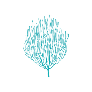 Soft coral blue acropora branch isolated icon. Vector bubble tip anemone, soft pulsing coral in underwater world. Marine seaweed, bubble-tip anemone, sea bottom object tanks and aquarium decoration