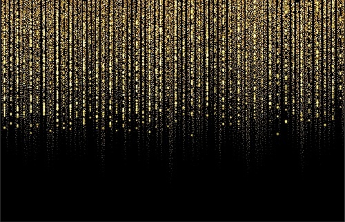 Abstract golden rain. Curtain of golden particles on a black background. Holiday banner for award show, presentation, website design. Seamless border for design