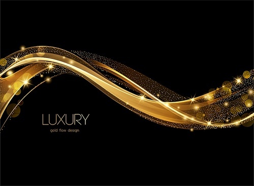 Holiday Abstract shiny color gold wave bokeh design element and glitter effect on dark background. For website, greeting, discount voucher, greeting and poster design