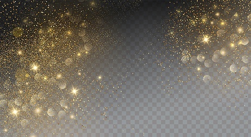 Holiday Abstract shiny color gold bokeh design element and glitter effect on transparent background. For website, greeting, discount voucher, greeting and poster design