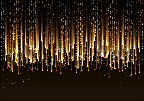 Abstract golden rain. Curtain of golden particles on a black background. Holiday banner for award show, presentation, website design.