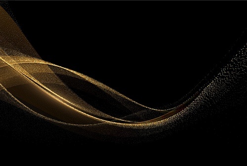 Abstract shiny color gold wave design element on dark background. Fashion flow lines for voucher, website and advertising. Golden silk ribbon for cosmetic gift voucher