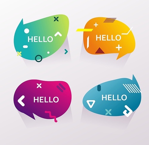 Chat bubble with geometric simple shapes, abstract design, vector.