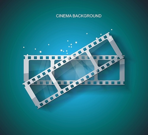 Old Cinema poster with  film tapes. Vector cinema background.