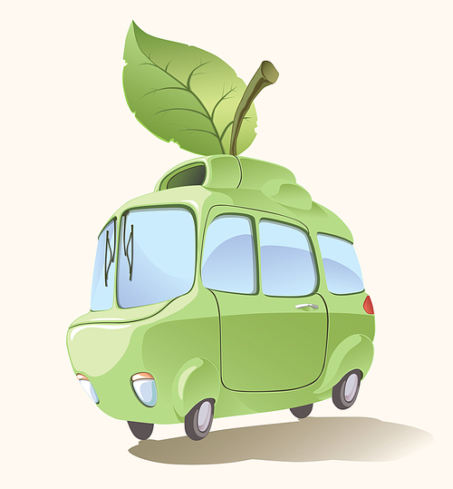 Ecologically clean and environmentally friendly retro-styled imaginary small car..Editable vector EPS v9.0