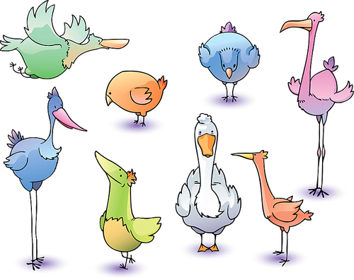 The set of the funny cartoon vector birds.Editable vector EPS v9.0