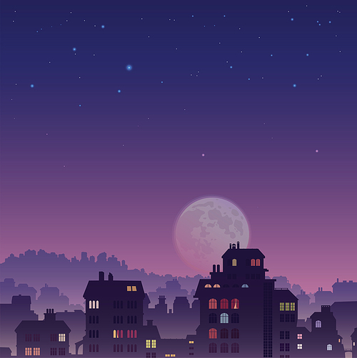 The perspective view of the big old city by night.Editable vector EPS v9.0