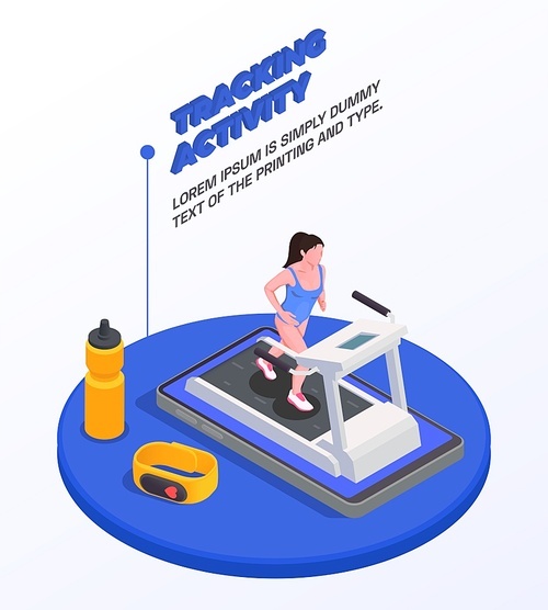 Running people concept with active tracking activity symbols isometric  vector illustration