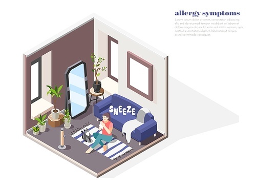 Allergy symptoms concept with risk factors symbols isometric vector illustration