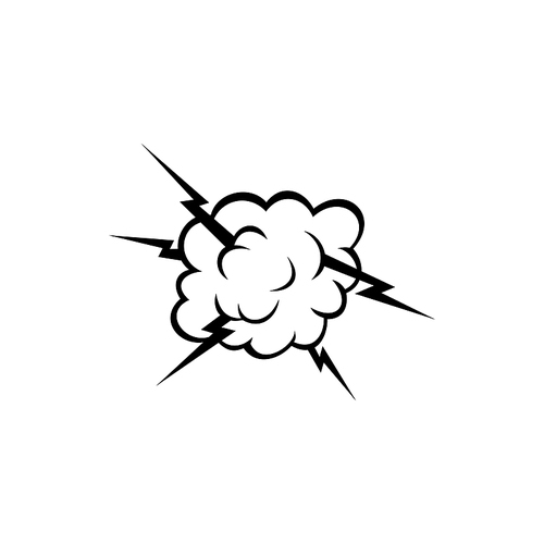 Cloud with thunder isolated comic burst sign. Vector boom or puff symbol, lightnings