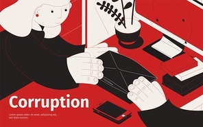Corruption isometric composition with person giving a bribe in envelope vector illustration