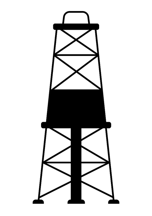 Illustration of oil derrick. Industrial equipment in flat style.