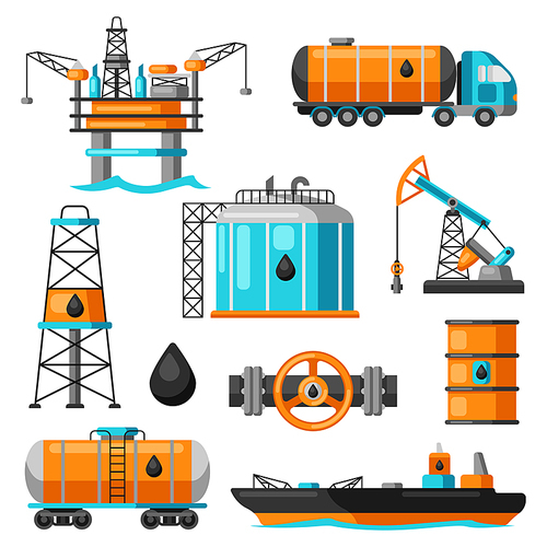 Set of oil and petrol icon. Industrial and business illustration.