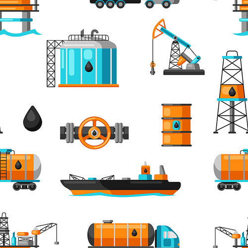 Seamless pattern with oil and petrol icons. Industrial and business illustration.