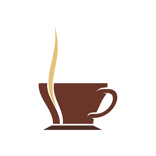 Coffee or tea symbol isolated steaming cup. Vector mug of hot drink icon