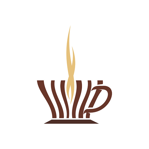 Steaming cup of hot drink isolated icon. Vector coffee or tea symbol, cafe or cafeteria logo design