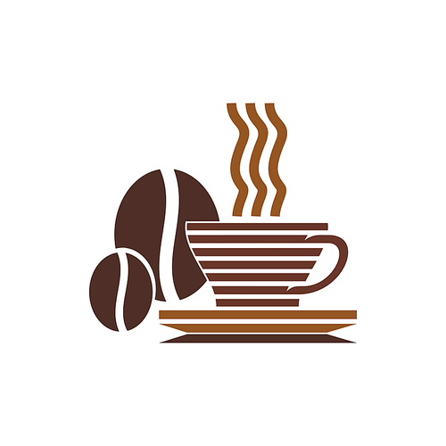 Coffee or tea symbol isolated steaming cup. Vector mug of hot drink icon