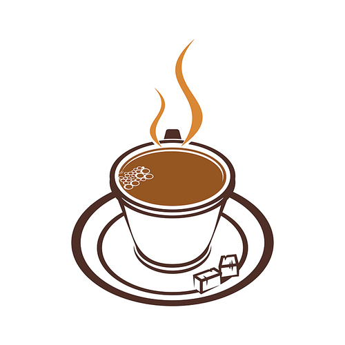 Coffee or tea symbol isolated steaming cup. Vector mug of hot drink icon