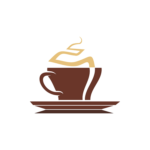 Coffee or tea symbol isolated steaming cup. Vector mug of hot drink icon