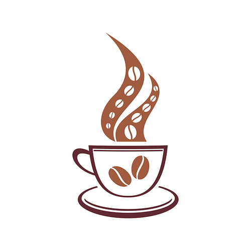 Coffee or tea symbol isolated steaming cup. Vector mug of hot drink icon