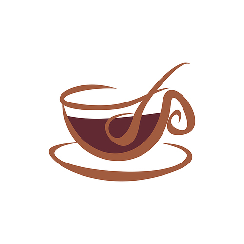 Coffee or tea symbol isolated steaming cup. Vector mug of hot drink icon