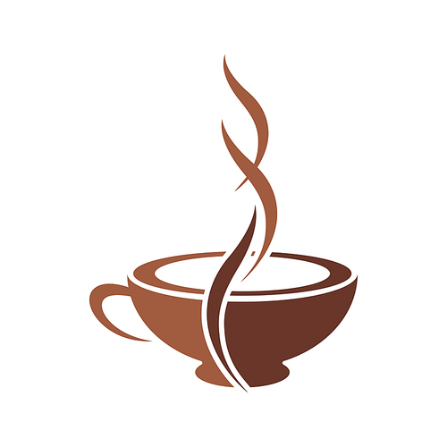 Cocoa hot drink in steaming cup isolated icon. Vector coffee or tea in mug with handle