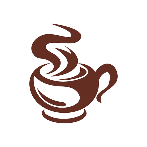 Cocoa hot drink in steaming cup isolated icon. Vector coffee or tea in mug with handle