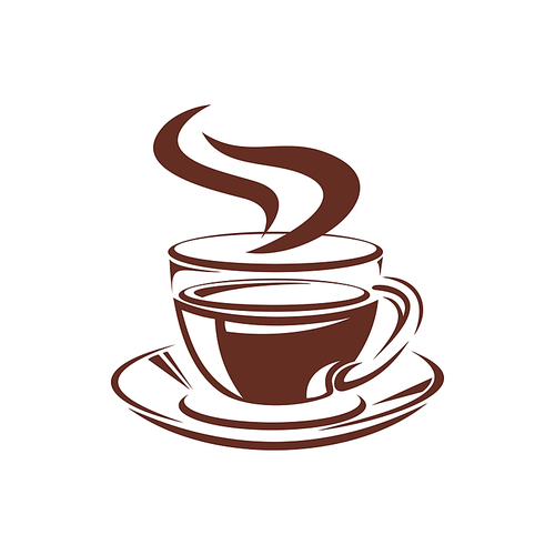 Cocoa hot drink in steaming cup isolated icon. Vector coffee or tea in mug with handle