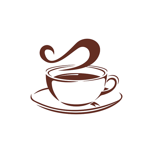 Cocoa hot drink in steaming cup isolated icon. Vector coffee or tea in mug with handle