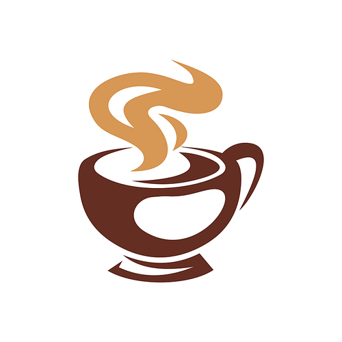 Coffee or tea symbol isolated steaming cup. Vector mug of hot drink icon