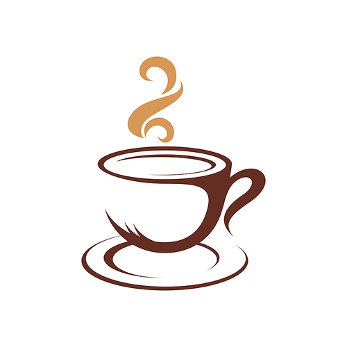 Coffee or tea symbol isolated steaming cup. Vector mug of hot drink icon