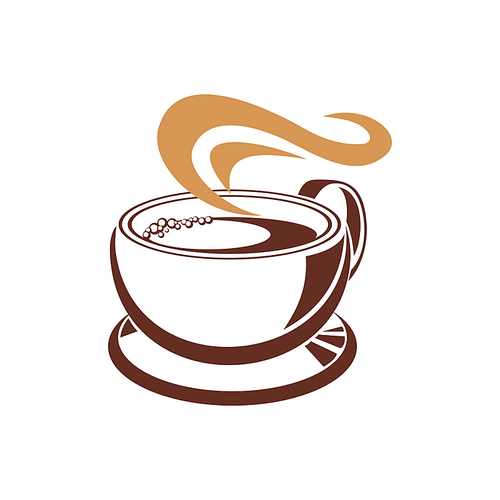 Coffee or tea symbol isolated steaming cup. Vector mug of hot drink icon