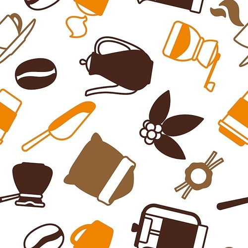 Seamless pattern with coffee icons. Food illustration of beverage items. Background for coffee shop, bar and cafe.