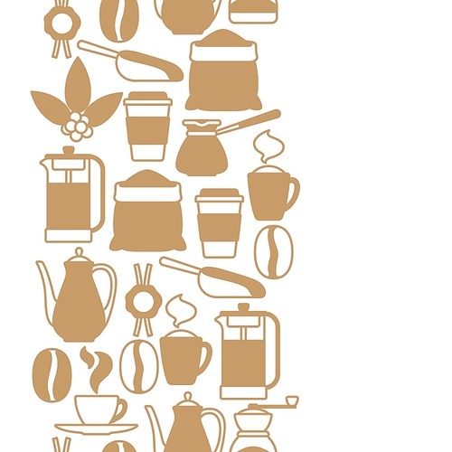 Seamless pattern with coffee icons. Food illustration of beverage items. Background for coffee shop, bar and cafe.