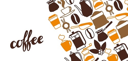 Background with coffee icons. Food illustration of beverage items. Design for coffee shop, bar and cafe.