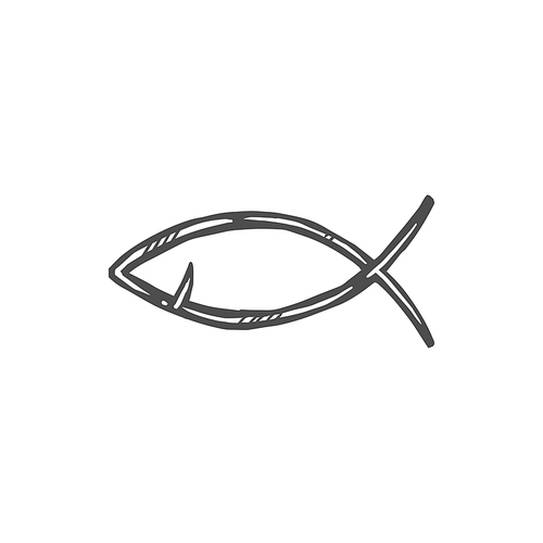 Christian religion symbol of Jesus fish sign. Vector Christianity Orthodox or Baptism religious symbol, ichthys or ichthus fish icon