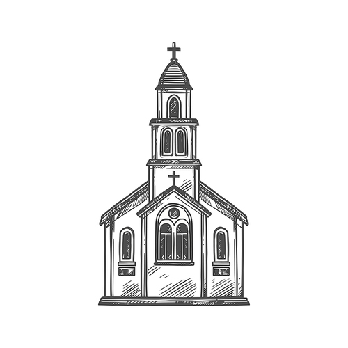 Christian church o chapel with crucifixion cross. Vector Orthodox, Baptist and Catholic Christianity religion architecture icon