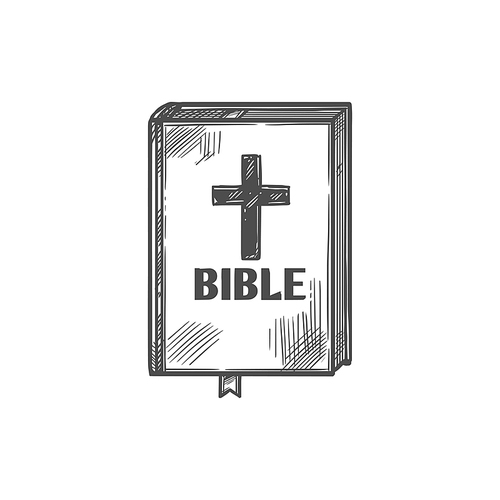 Bible icon, Christian religious symbol of gospel holy book with Crucifix cross. Vector Christianity Orthodox or Baptism and Catholic religion icon