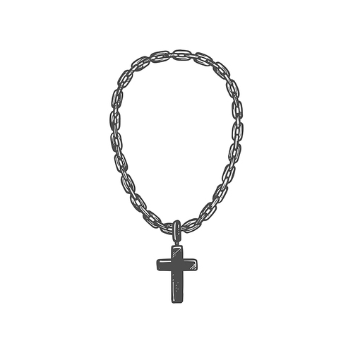 Prayer beads with Crucifixion cross, Christian church religion symbol. Vector Christianity Orthodox and Catholic prayer beads