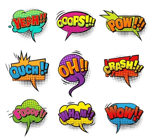 Cartoon comic text patches set