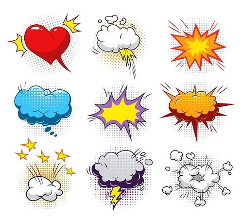 Cartoon comic text patches set