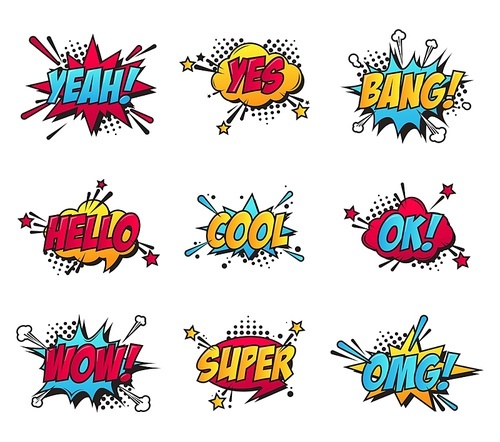 Cartoon comic text patches set