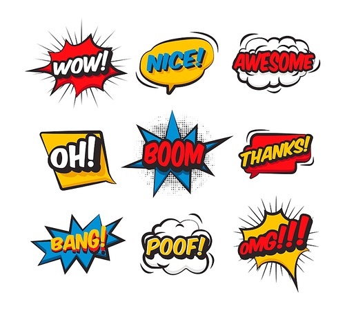 Cartoon comic text patches set