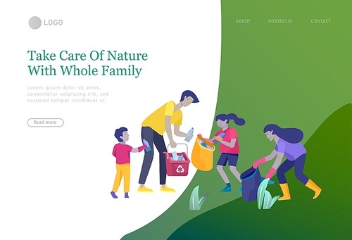 landing pages set with Collection of family hobby activities. Mother, father and children spend time together. Cartoon vector illustration