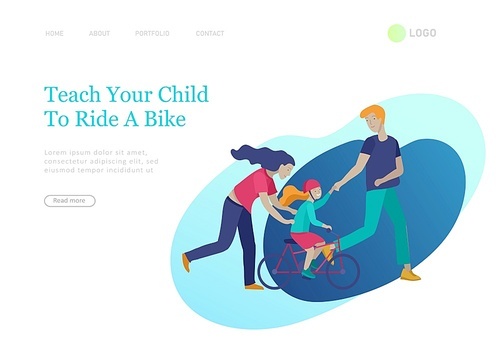 landing pages set with Collection of family hobby activities. Mother, father and children spend time together. Cartoon vector illustration