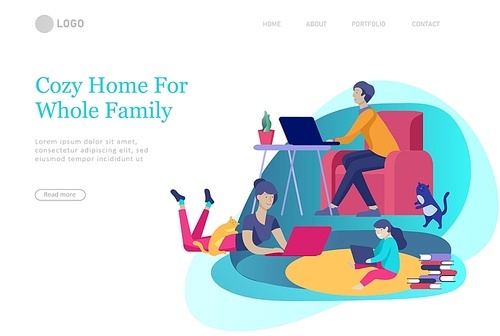 landing pages set with Collection of family hobby activities. Mother, father and children spend time together. Cartoon vector illustration